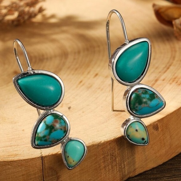 Anthropologie Jewelry - Turquoise stone silver vintage earrings